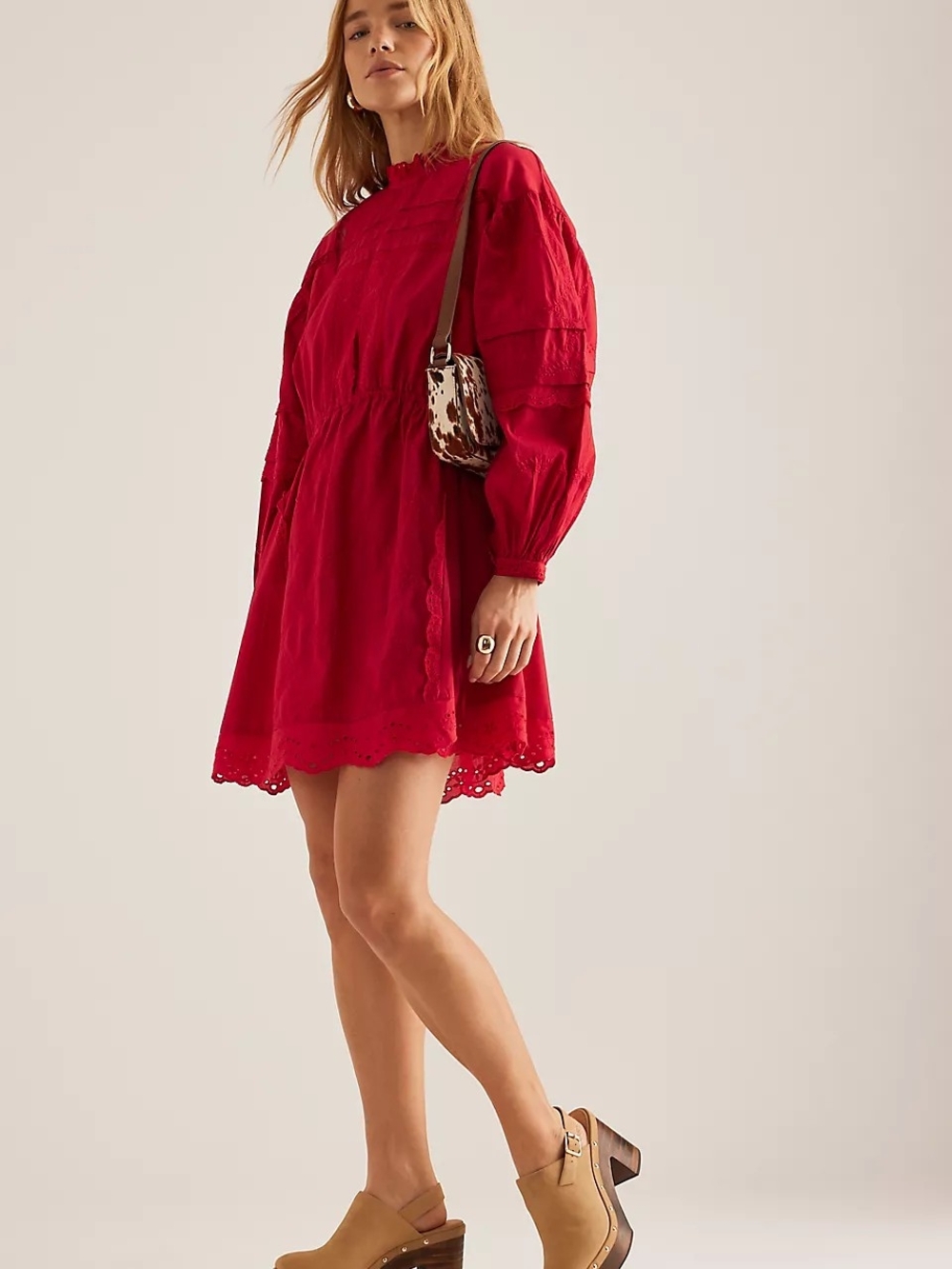 🤍🌹✨ Damson Madder Clancy Mini Dress w/Puffed Sleeves and Lace Trim Details W12 - Picture 10 of 16